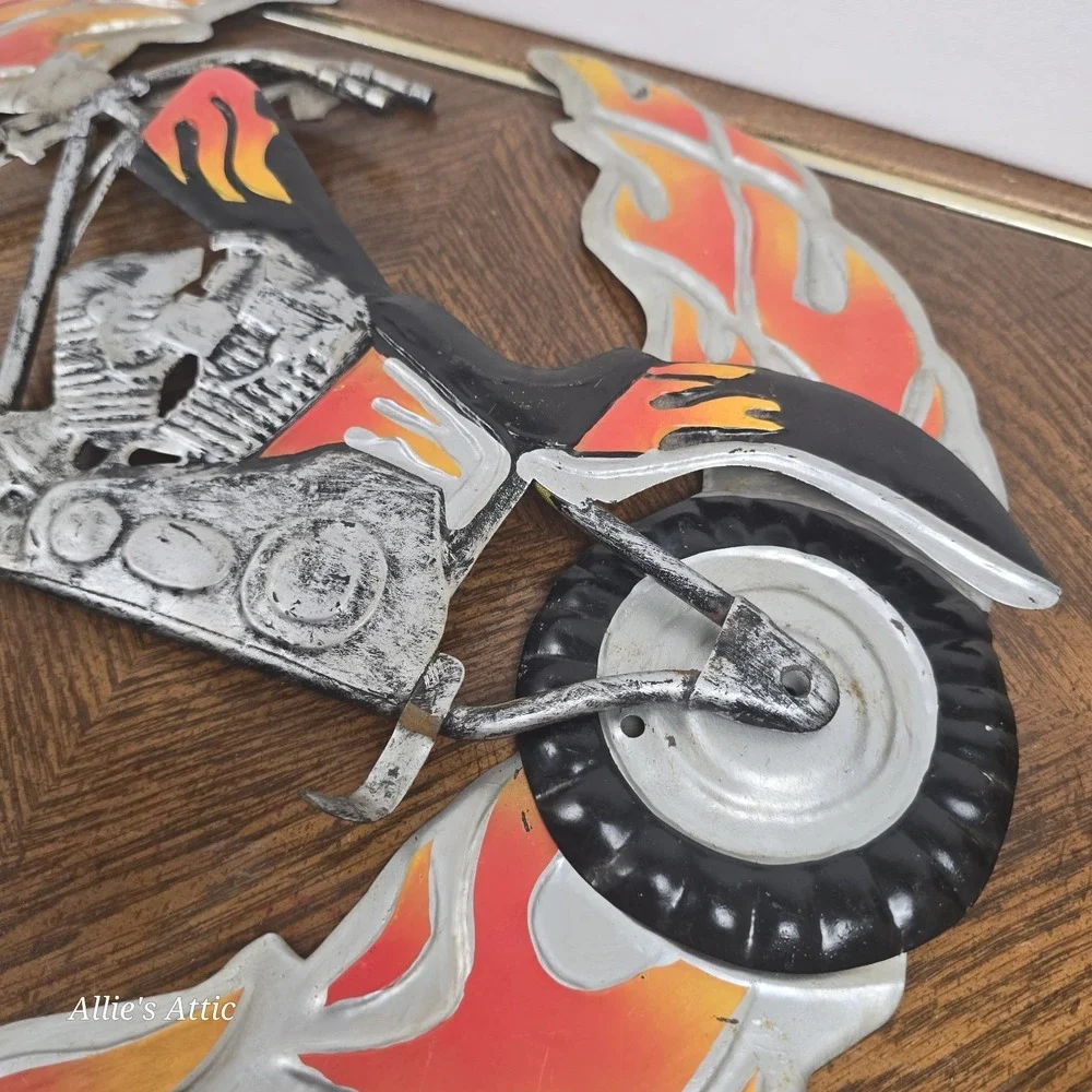 Motorcycle Wall Art Flames Metal‎ 3D Garage Mancave Decor Biker Sign 4 Pc 17